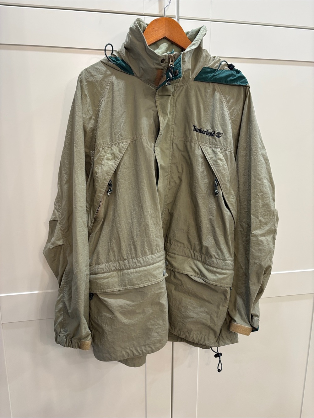 Timberland Light Olive and Dark Teal Hooded Shell Jacket